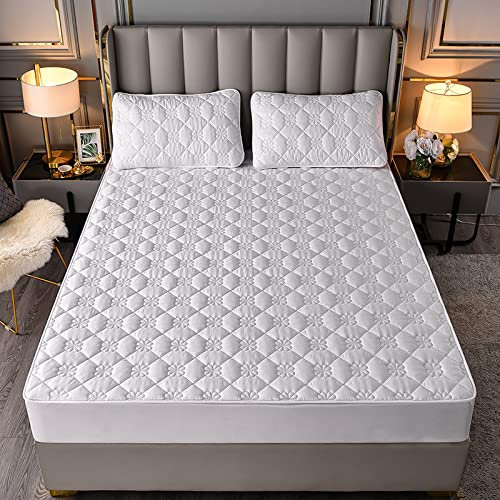 JIANINGHOME maschinenwaschbar,150x200,Mikrofaser Gesteppte Matratzenauflage Matratzenschoner Unterbett - atmungsaktiv, wärmeregulierend,Weiß-4