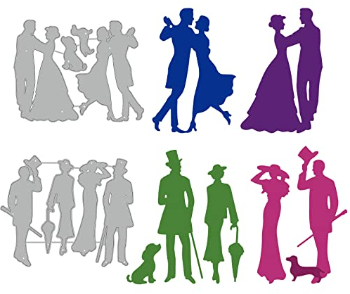 GLOBLELAND Retro Dress Couples Cutting Dies Couple Walking Dog Retro Dress Couples Dancing Embossing Stencils Template for Card Scrapbooking and DIY Craft Album Paper Card Decor