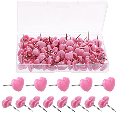 TIESOME 100 Pcs rosa Herz Push Pins, niedliche dekorative Daumennägel Kunststoff Pushpins Herzform Push Pins für Haus Schule Büro Anschlagbrett Kork Board (Rosa)