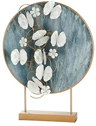 Casablanca Moderne Skulptur Dekoobjekt mit Blüten - aus Metall - Dekoration Wohnzimmer - Farbe: Gold blau weiß - Höhe 65 cm