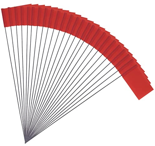 50 Stück 5,1x7,6cm Markierungsfahnen mit Stahlmast Vinyl Stake Flag für Garten Industrie Unterirdische Versorgungsunternehmen Landschaftsgestaltung Vermessung Haustiergrenze (Rot)