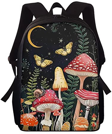 chaqlin 38,1 cm Rucksack, Schultaschen für Jungen und Mädchen, lässiger Sport, Tagesrucksack, elementar, große Kapazität, Büchertaschen, Pilz-Schmetterling, Einheitsgröße, Schulrucksack