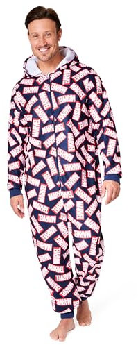 Marvel Pigiama Intero Uomo - Caldo Pigiamone in Pile con Cappuccio e Zip S-2XL - Pigiami Invernali Interi Avengers Gadget Regalo (Nero/Rosso, L)