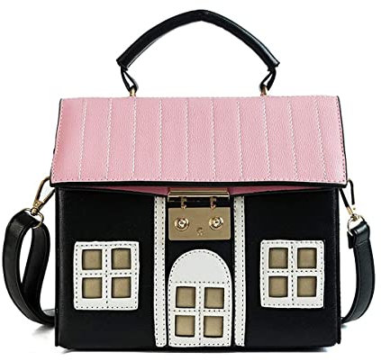 Anopo Damen Hausförmig Einzigartig Neuheit Geldbörse Mini Lustig Seltsam Umhängetasche Schultertasche Handtasche Clutch PU-Leder Schwarz