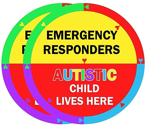 Autism Awareness Home Safety Sticker 6 x 6 Autistic Child Lives Here Vinyl Labels Emergency Responders Special Needs Warning Sign for Home House Window Door 2pcs
