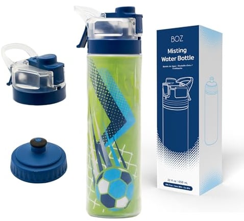 BOZ Champion | Gourde de Sport Motivant Baseball, Bouteille d'Eau Isotherme (650 ml) - Deux verseurs avec Fonction de pulvérisation rafraîchissante, Durable, Anti-fuite, Sans BPA (Gourde Football)
