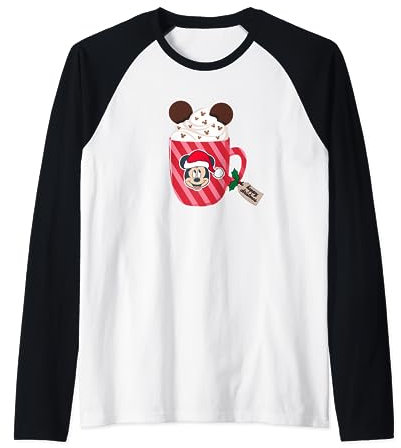 Disney Mickey Mouse Happy Christmas Hot Chocolate Cocoa Mug Manche Raglan