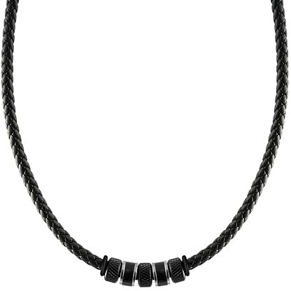 Casisto.Men's Leather Necklace Pendant Necklace, Black Cord, Stainless Steel, Jewellery Gift Box, 45, Stainless Steel, No Gemstone