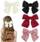 MUNSKT 4PCS Pince à cheveux nœud，Pinces à Cheveux Gros Nœud Barrette Française Papillon Épingle à Pour Girl Femme,Femmes Bow couleur unie doux satin soyeux Bow (noir, Blanc,Poudre et rouge)