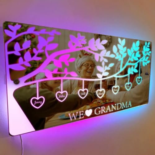 XEL Miroir d'Arbre Généalogique Personnalisé avec Lumières LED, Néon pour Anniversaire, Mariage, Fête, Décoration Murale de Chambre à Coucher
