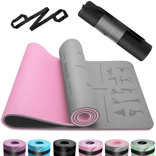 OUTDOUSE Esterilla Yoga,Esterilla Fitness Antideslizante,TPE Colchoneta Gimnasia, para Pilates,Deporte,Gimnasia,Estiramientos, Esterilla Deporte con bandolera 183x61cm