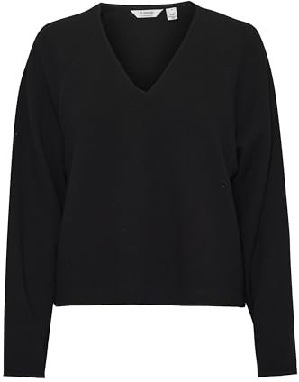 b.young BYROMO Sweat Damen Strickpullover Pullover Pulli V-Ausschnitt 57% Baumwolle, 39% Polyester, 4% Elasthan Loose fit, Größe:XL, Farbe:Black (200451)