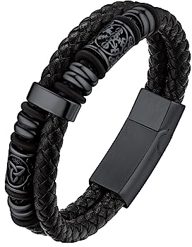 Bestyle 21cm Lederarmband Herren Schwarz Wikinger Armband mit Magnet Verschluss Wikinger Schmuck Accessoire