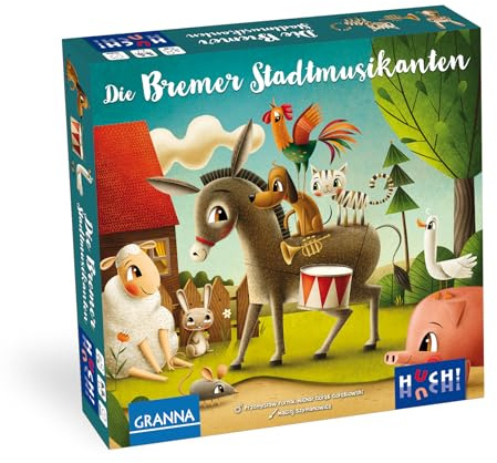 HUCH! | Die Bremer Stadtmusikanten | Kinderspiel mit tollem Material | Märchen-Spiele | Augenmaß ist gefragt | Familienspiel | Sammle Dein Tierorchester | 2 bis 4 Spieler ab 5 Jahren