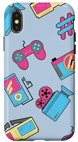 Hülle für iPhone X/XS Hülle Retro Gaming Design Videospiel Cool 80's Blau Funky
