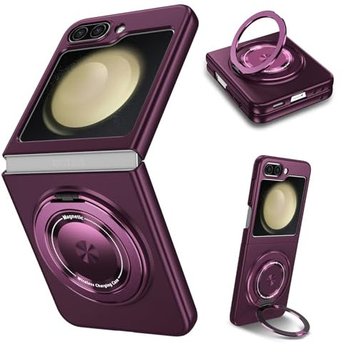 Yarxiawin Kompatibel für Samsung Galaxy Z Flip 5 5G Hülle Silikon Case Magnetisch Ringhalter Aesthetic, Kompatibel mit Magsafe Handyhülle Samsung Z Flip 5 5G mit Ständer Schutzhülle (Rotwein)