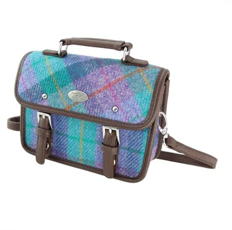 Glen Appin Harris Tweed Bervie Mini-Umhängetasche mit verstellbarem und abnehmbarem Schultergurt, Col 79 Turquoise Check, s
