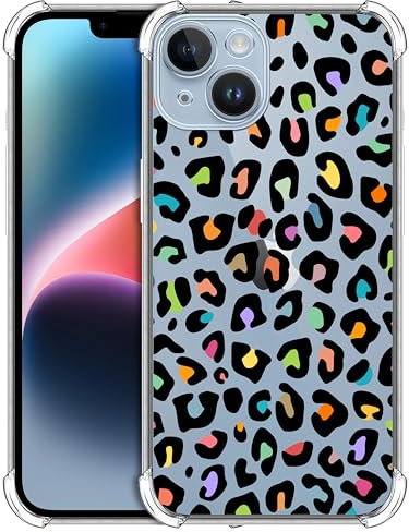 GlamCase for iPhone 14 Plus, iPhone 14 Plus Clear Case - Leopard Skin Multicolor Pattern design Printed Slim Fit Flexible Shockproof Clear Designer Back Case/Cover for iPhone 14 Plus only.