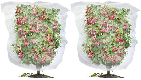2PCS Fruit Tree Netting Bird Protection, Bird Netting for Garden, Insect Mesh Net with Drawstring, Plants Fine Mesh Cover Nets for Vegetables Fruit Strawberry Bush (80 * 100cm)