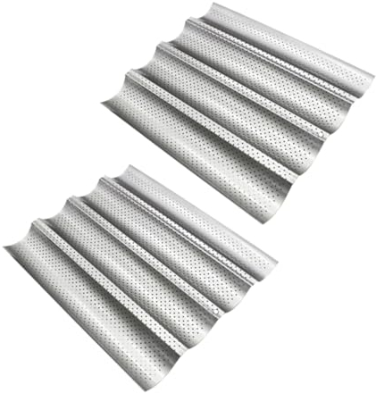 WATIIFUFU 2pezzi Teglia Da Forno Inossidabile Per Pane Francese Stampo Wavy Con Slot Strumento Di Cottura Per Cucina e Ristoranti Colore Argento