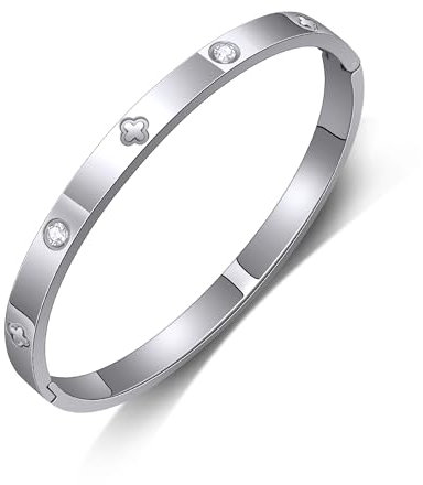 GILIEYER Armband aus Edelstahl, Klee Armband Liebe und Freundschaft Armband Cubic Zirkonia Kreuz Armband Fashion Armband Mode Armbänder (19, Klee-Silber)