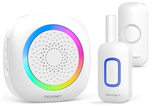 TECKNET Wireless Door and Window Open Sensor Alarm Chime, 1000Ft Operating Range 61 Chimes Adjustable Volume with Mute Mode LED Indicators Doorbell, Door Alarm Sensor for Home Store Office