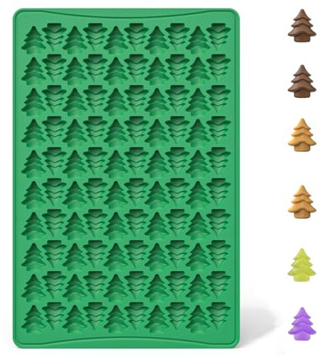 Halloween Backformen Schokoladenform mit 100 Kavitäten, Antihaftend Backmatte für DIY Halloween Weihnachten Party Süßigkeiten, Schokolade, Kekse, BPA-Frei (Weihnachtsbaum)