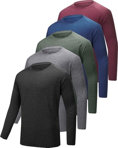 YOIOWVY Men's Long Sleeve T-Shirts 3/5/7 Pack UPF50+UV Sun Protection Breathable Sports Shirts Quick Drying Running Tshirts for Men Tops
