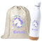 WEPRINTFY. | Pack Mochila Cuerdas Infantil Personalizada y Botella Térmica Personalizada | inicial y Nombre | Botella de 750 ml | Bolsa Ropa Guarderia | Botella Agua Acero Inoxidable (UNICORNIO)