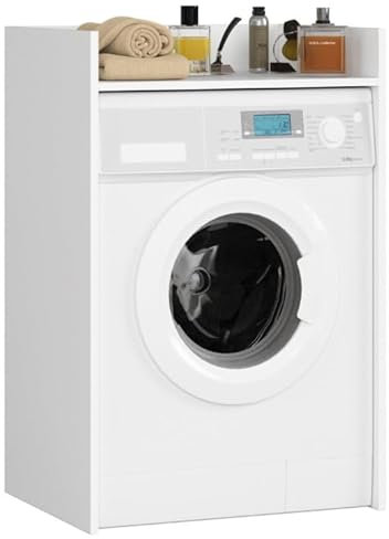 BDW Armario para Lavadora y Secadora, 97,5 x 64 x 50 cm, Mueble de Baño Alto, Blanco