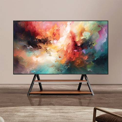 Height Adjustable Floor TV Stand for 60-100 Inch Flat/Curved Screen, TV Stand with 2 Layers Wooden Storage Shelves, for Living Room Office Hotel