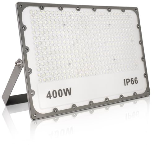 JBdusn LED Strahler Außen 400W, 40000LM Superhell Dünn Fluter Außen, 6500K Kaltweiß Scheinwerfer Fluter, IP65 Wasserdicht Outdoor Sicherheitsleuchte für Garten, Hinterhof, Sportplatz