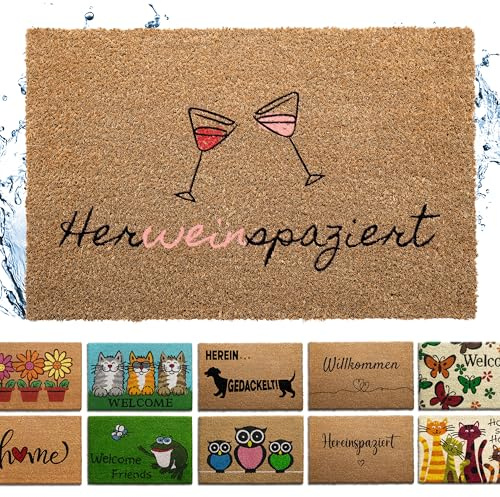 Bodenständig® Fußmatte Kokos [Wetterfest] - extrem robust - Fußabtreter außen - die Kokosmatte Fußmatte außen wetterfest. Fussmatte aussen 40x60 cm - Herweinspaziert Schriftzug