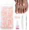 French Tip Nude Fake Toe Nails Kit - 120Pcs Short Press On ToeNails - 12 Sizes Full Cover Stick on Toenails with Glue - Glossy Acrylic False Toe Nails Set for Women Gilrs Nail Art DIY