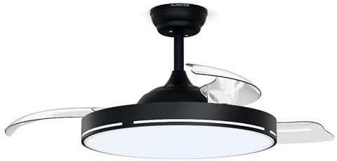 Klarstein AirFold Deckenventilator Mit Beleuchtung – Smart App Steuerung, Einziehbare Flügel, Dimmbares LED-Licht, Fernbedienung, Leise, 107cm, Schwarz