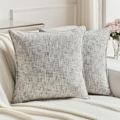 Ystyle 2er Set Kissenbezug 50x50 cm Chenille und Samt, Dekorative Kissenhülle Textur Spritzgefärbt und Herz-Reißverschluss, Modern Edel Kissenbezüge für Sofa Couch Bett Wohnzimmer Deko, Schwarz