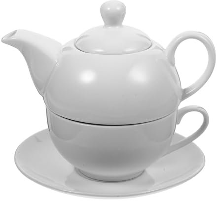 FONDOTIN 1set tè Ceramico Porcellana Bianca con Teiera e Tazze Servizio da tè per Pomeriggi Rilassanti e Incontri Sociali capacità Moderata Ottima Resistenza al Calore e Durabilità