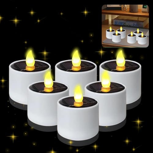 HuaMuDM 6 Stück Solar Teelichter,Solar LED Kerzen,Solarkerzen Lichter,Solar Teelichter outdoor wasserdichte,Wiederaufladbare LED Solar Teelicht außen,geeignet für Festival, Party, Heimdeko