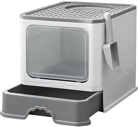 Bac litiere pour Chat,Maison de Toilette Chat,Litière pour Chats,Fond Anti-Fuite,Portable,WC Pours Grands et Petits Chats,Poignée de Transport et Pelle(37x50x38 cm,Gris)