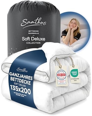Samthus Premium Bettdecke 135x200cm weiche Steppdecke - Ganzjahresdecke | Oeko-Tex & Dermatest zertifizierte Schlafdecke - kuschelige Zudecke mit Aussenhülle aus 100% Baumwolle - Blanket Duvet