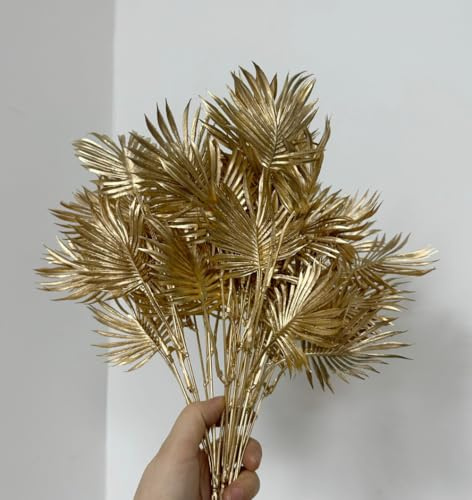 Rikyo Künstliche Pflanze, goldfarben, 35,6 cm, tropischer Strauch, Dekoration für Feiertage, Innen- und Außenbereich, Party für Blumen, Blumenkränze, Hochzeitshintergrund, Bogenwand (goldene