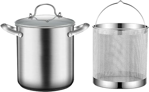 CCKUYT 5-Liter-Spargeltopf, Edelstahl 304, Spargel- und Spaghetti-Dampfgarer, Pastatopf, Öl, Tiefe Pfanne mit Korb und Deckel