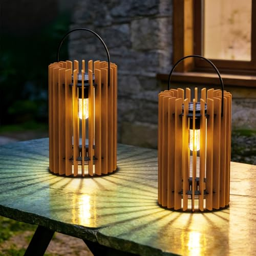 MALUX Lot de 2 lanternes solaires en rotin pour l'extérieur - Lampes LED suspendues avec indice de protection IP44 pour terrasse, décoration de jardin, véranda, table, maison