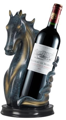RjcdOPL Horse Head Wine Rack, Resin Wine Bottle Holder & Rack, Tabletop Decorative Single-Bottle Wine Holder, Elegant Luxury Horse Statue for Gift, Home, Bar & Restaurant (Blue Gold)