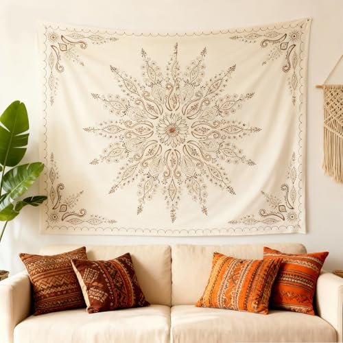 KQDRAVINE Mandala Wandteppich, 152 × 130 cm Boho Wandtuch für Wohnzimmer, Schlafzimmer, Camping Mandalatuch für Wanddekoration, Tuch im Boho Stil