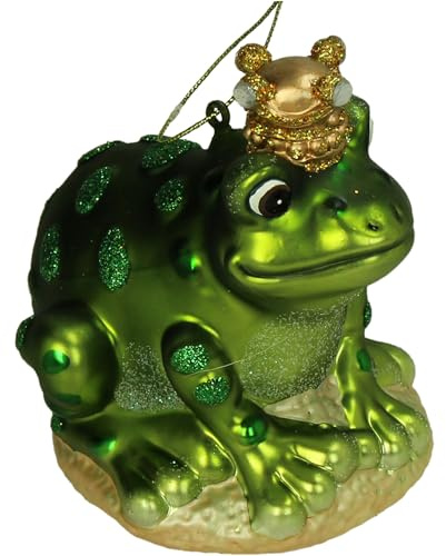 HD Collection Christbaumschmuck Glas 10cm - Froschkönig Figur zum Aufhängen - handbemalt & mit Glitzer - Weihnachtsbaum Anhänger für Weihnachten - Christbaumanhänger & Weihnachtsbaumschmuck - Grün