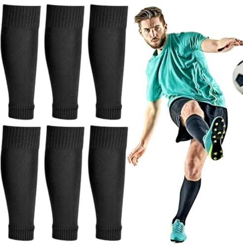 ADUDVLO 3 Pairs Football Sock Sleeves, Men Boys Team Leg Black Pre-cut Soccer Socks Sleeves for Football Running or Training Beginner