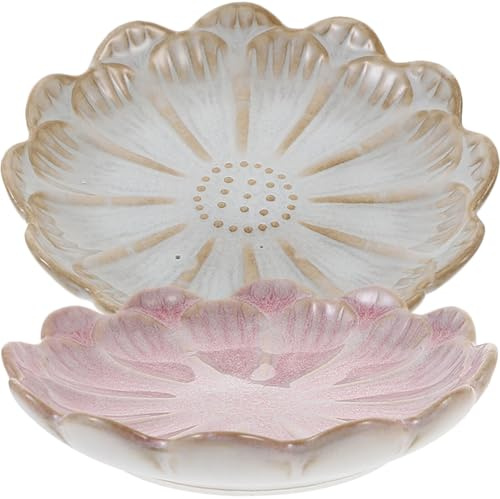 SAFIGLE 2 piezas Bandeja Joyería Cerámica Forma Flor Rosa Blanca Plato Almacenamiento Pulseras Anillos Pendientes Organizador Joyas Decoración Mesa Elegante