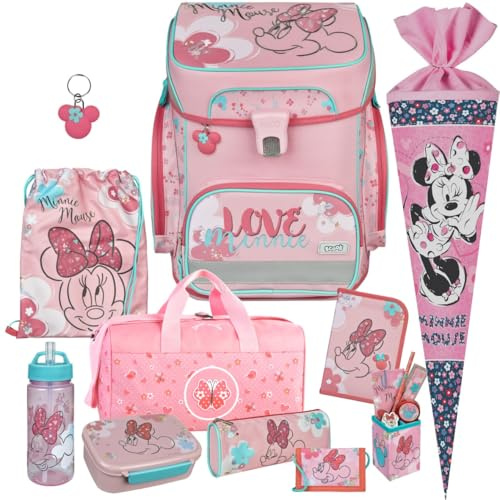Pridera Minnie Mouse - Scooli Undercover EasyFit Schulranzen-Set 11tlg. Brotdose und Trinkflasche, Stifteköcher, Brustbeutel, mit passender Sporttasche und Schultüte