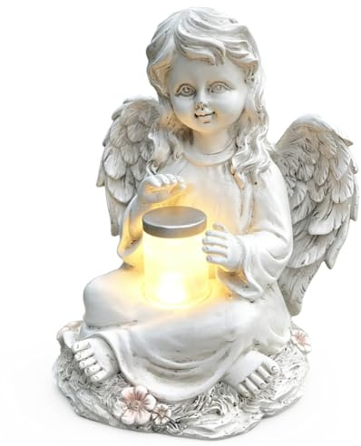 VOHESEA Statues de jardin d'ange solaire, ange pour tombe Résistant aux intempéries Ange priant avec lumières LED Lampes solaires pour tombe pour l'extérieur Décoration de tombe résistante aux